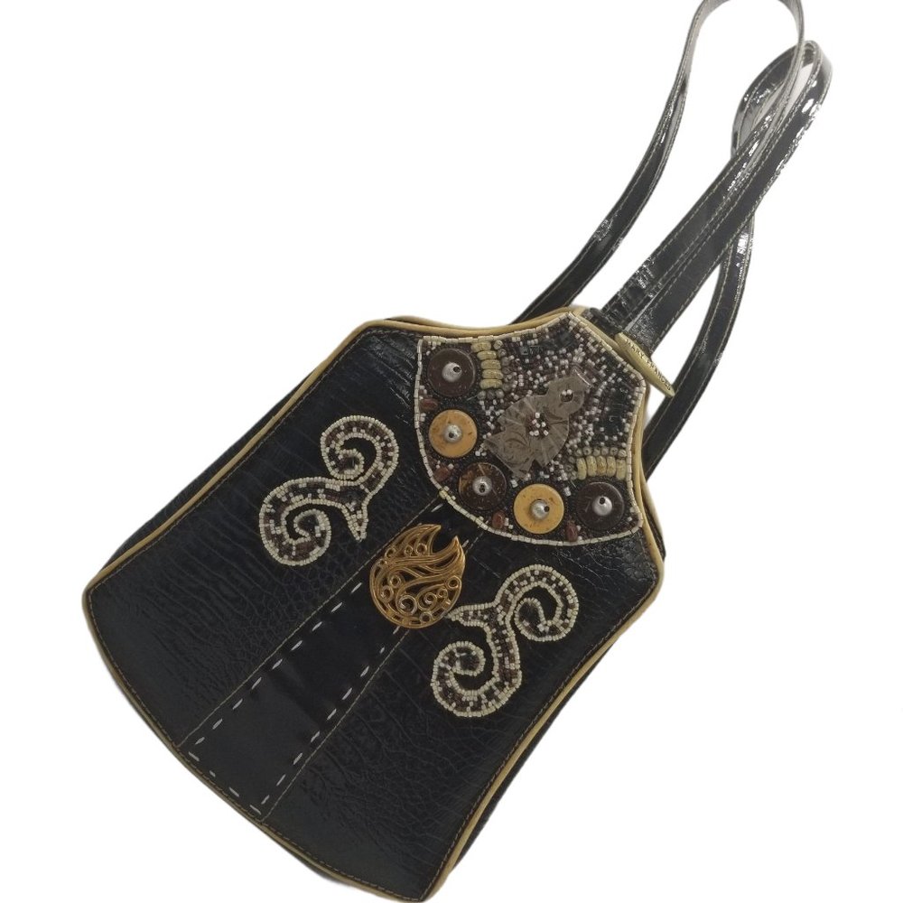 Mary Frances Reptile Purse Backpack Beaded, Logo, Charm, Handcrafted